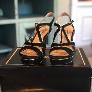 Black and gold suede heels